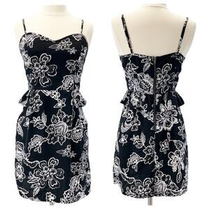 American Eagle Womens 6‎ Floral Sleeveless Dress Black White Peplum Sweetheart